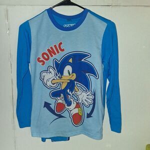 SONIC The Hedgehog Pajamas Boy's size 10/12  2 Piece Fleece Shirt Pants Set Pjs